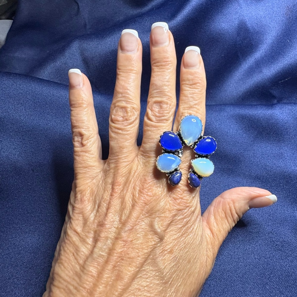 RING Statement Genuine Blue Lapis Blue Obsidian Opalite Gemstones